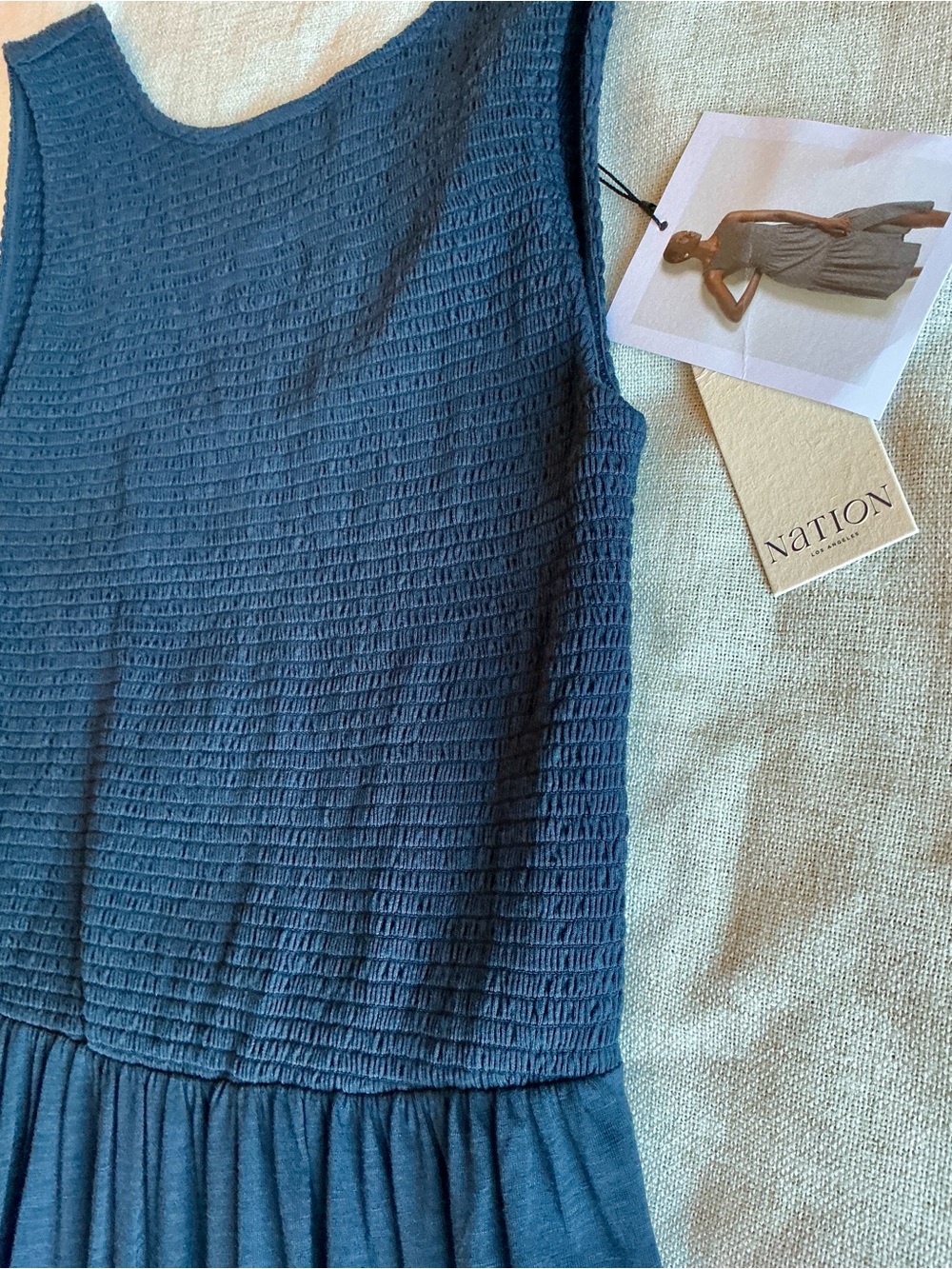 Nation LTD Clementine Pima Cotton Smocked Midi Dress Midnight Navy S - Picture 7 of 16